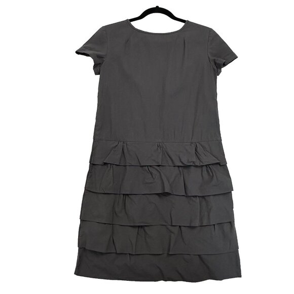 J. Crew Women's Carly Tiered Ruffle Button Short Sleeve Shift Dress Size 0 Gray - Picture 2 of 8